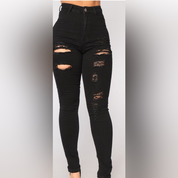 Fashion Nova Black Distressed Jeans - Picture 2 of 5